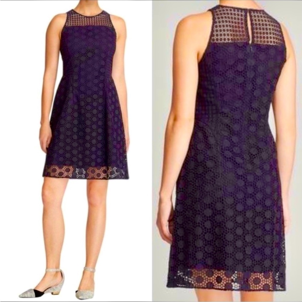 Tory Burch Navy Blue Hallie Eyelet Sleeveless Dress